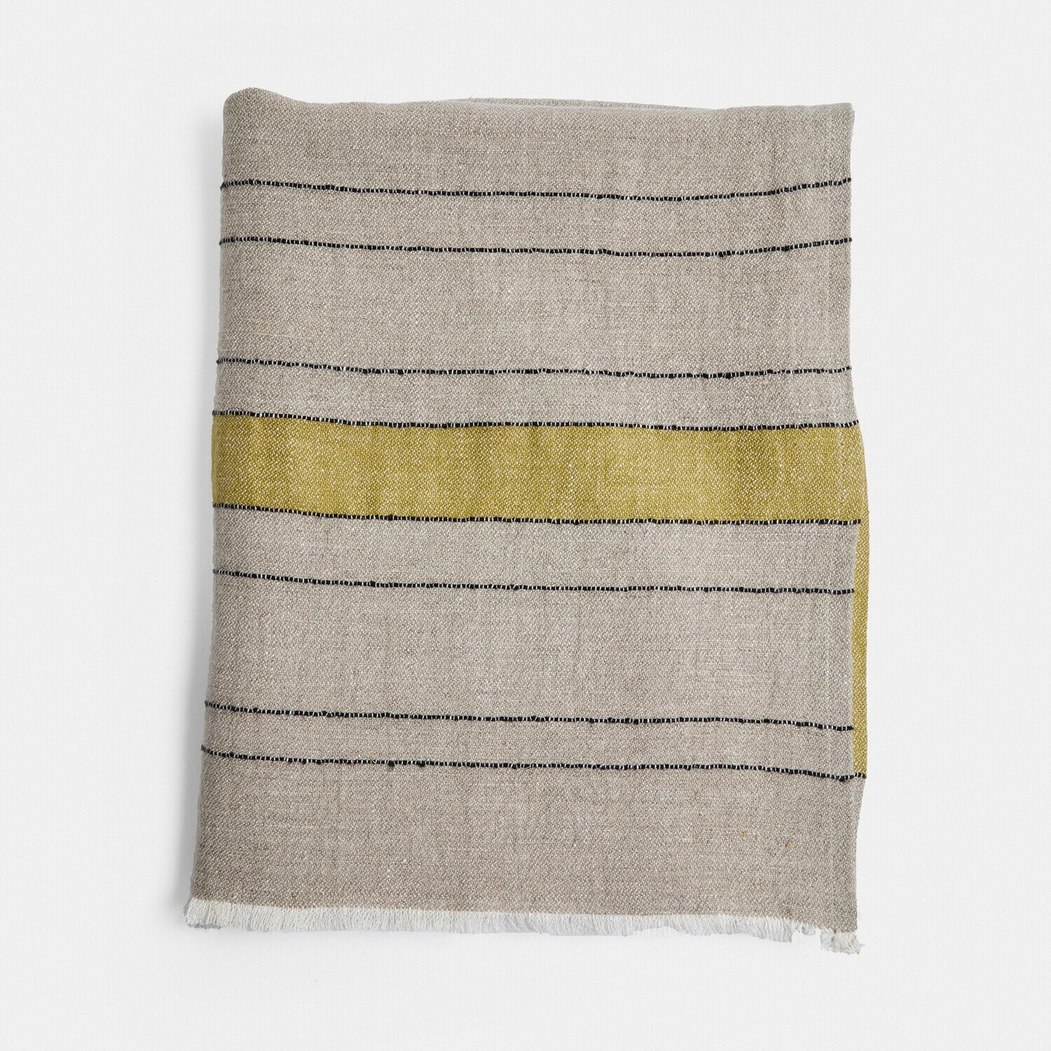 Plaid Brisalda Plaid en lin beige avec rayures noires et jaune, textile doux et décoratif pour intérieur moderne