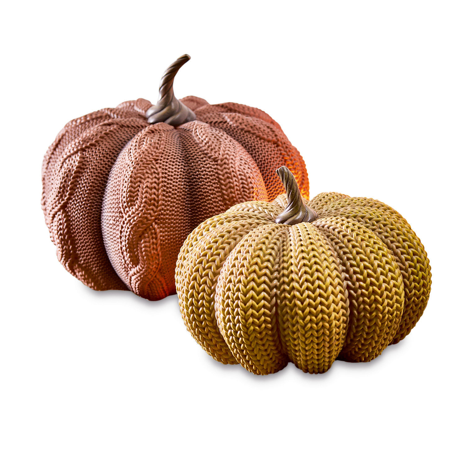 Lot de 2 citrouilles Loriana Citrouilles décoratives en matière texturée tricotée orange et jaune pour décoration automnale