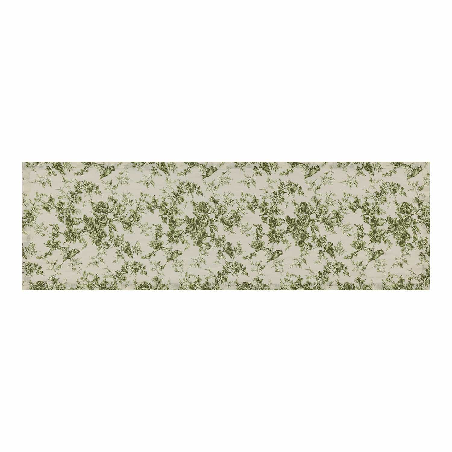 Chemin de table Mercier Chemin de table avec motif floral vert sur fond crème, décoration de table textile
