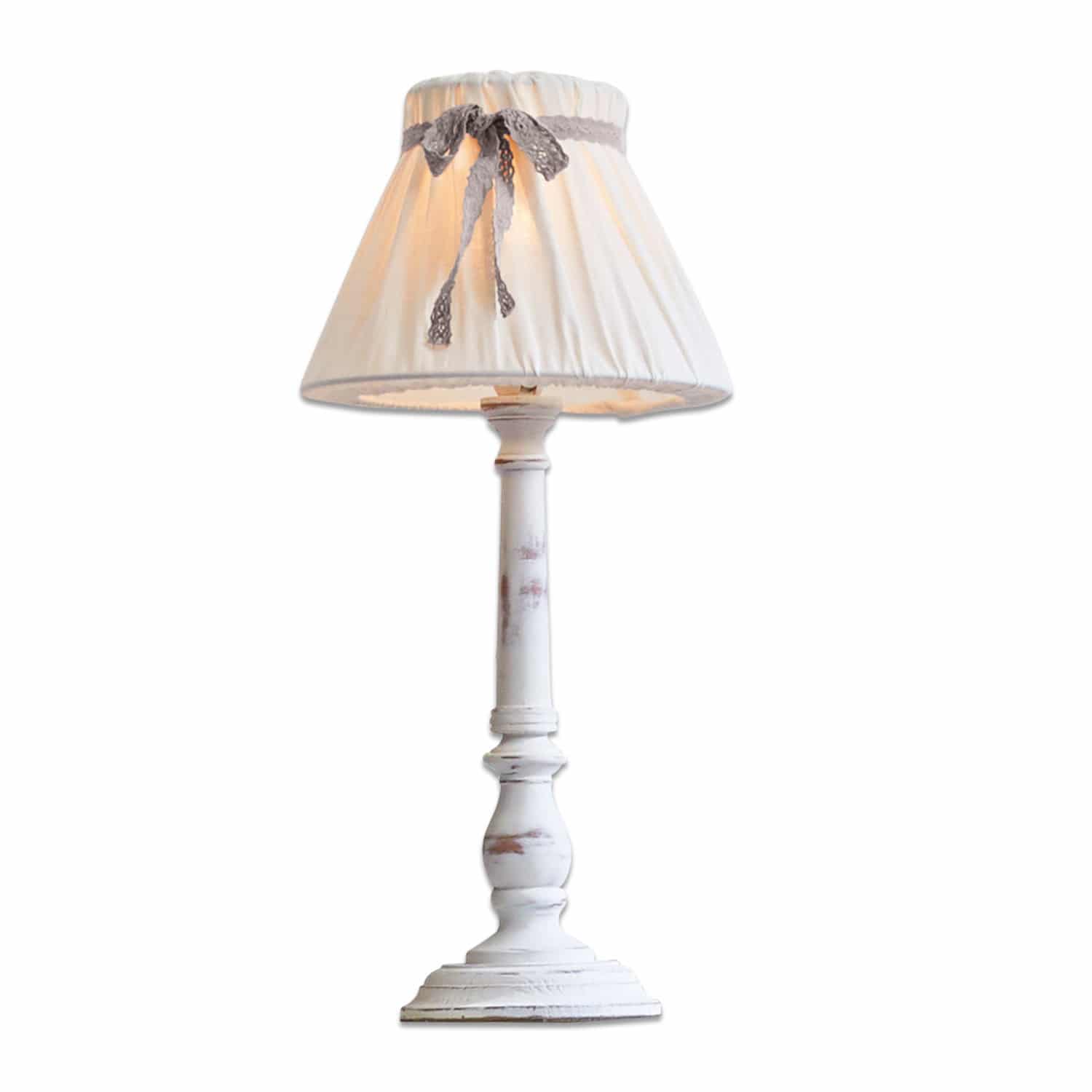 Lampe à poser Valentin Lampe de table en bois blanc avec abat-jour en tissu et nœud gris, lampe décorative pour salon