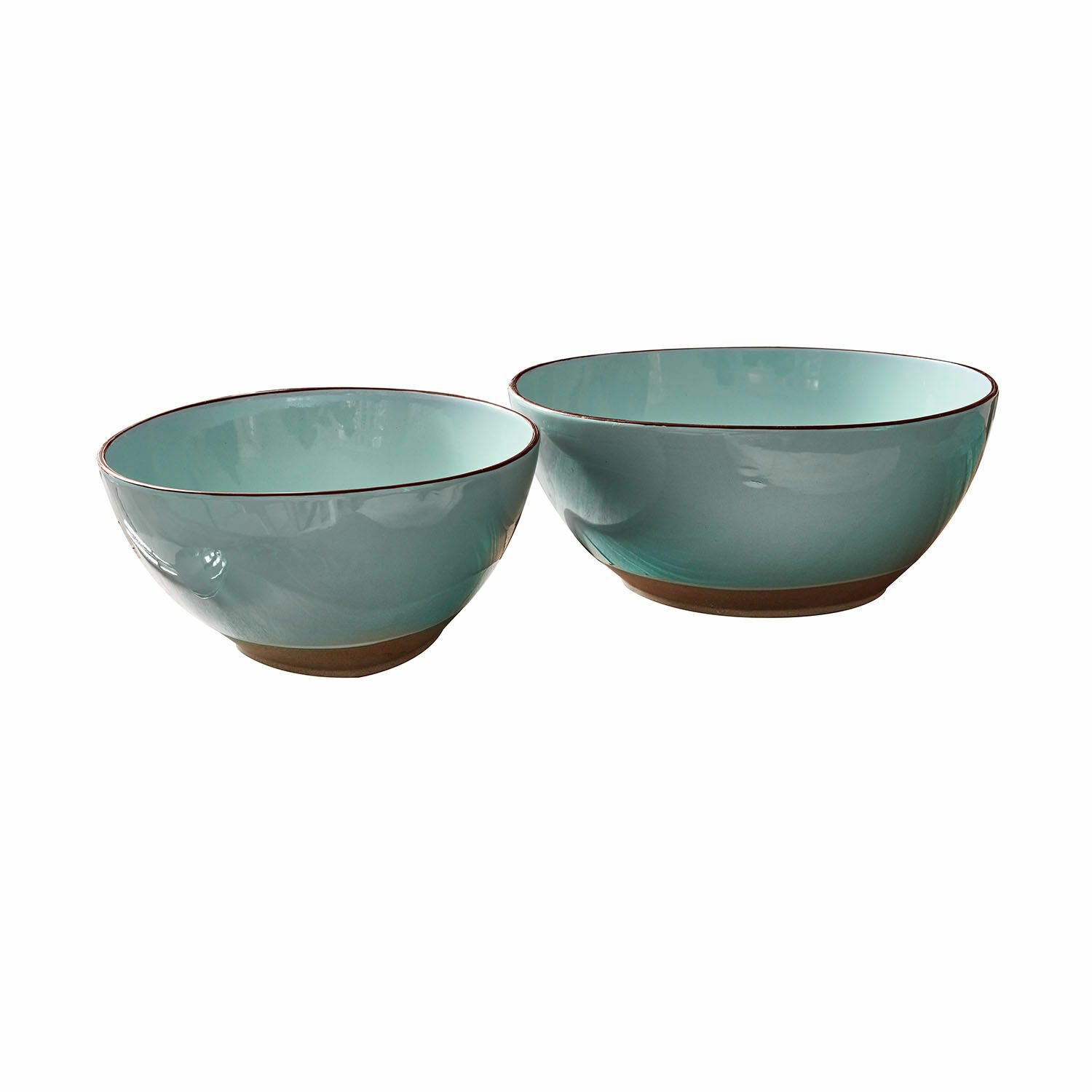 turquoise Ensemble de deux saladiers en céramique turquoise Biarritz avec base marron