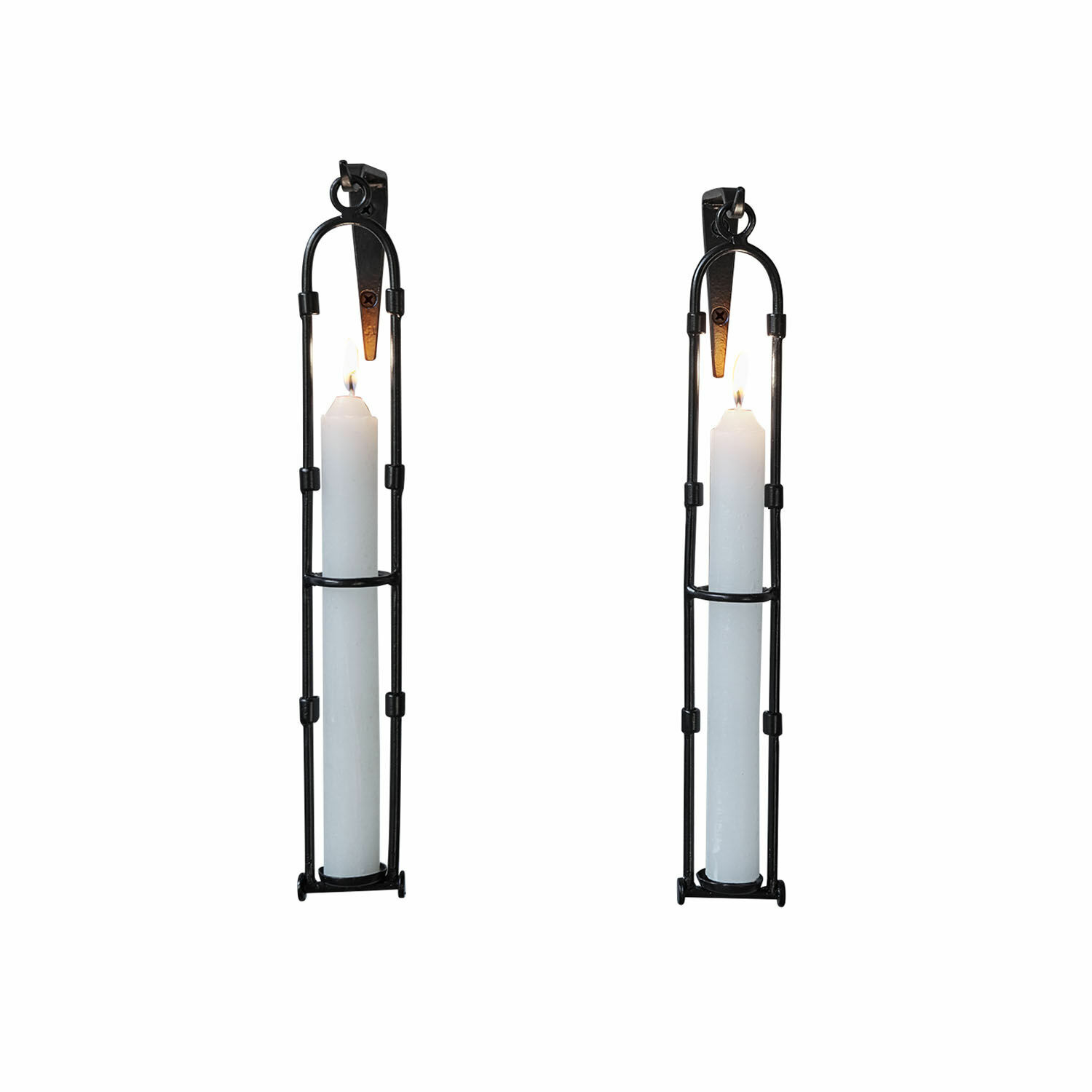 Lot de 2 bougeoirs muraux Vivendas Paire de bougeoirs muraux en métal noir avec bougies blanches, décoration intérieure et éclairage