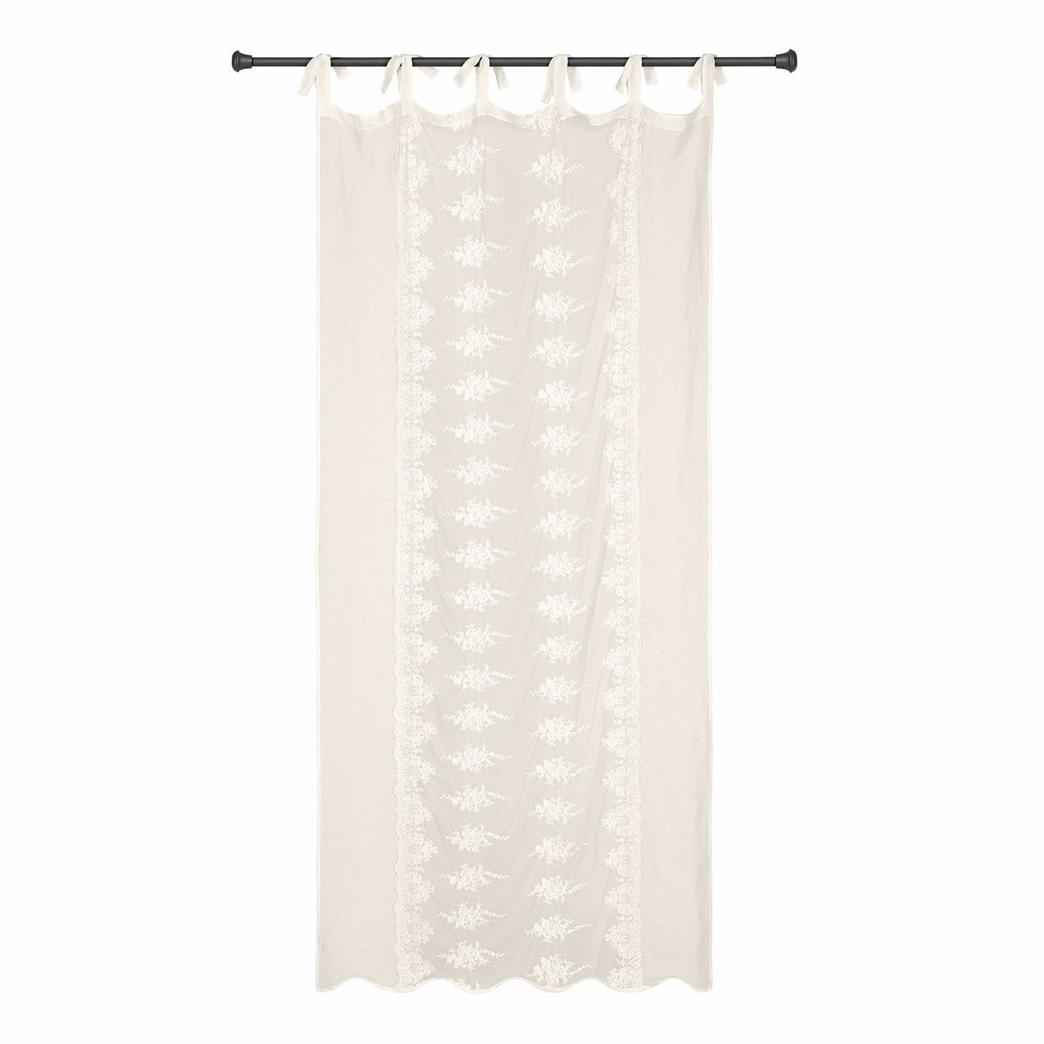 Voilage Valek Rideau beige avec motif brodé et liens noués, décoration de fenêtre en tissu léger