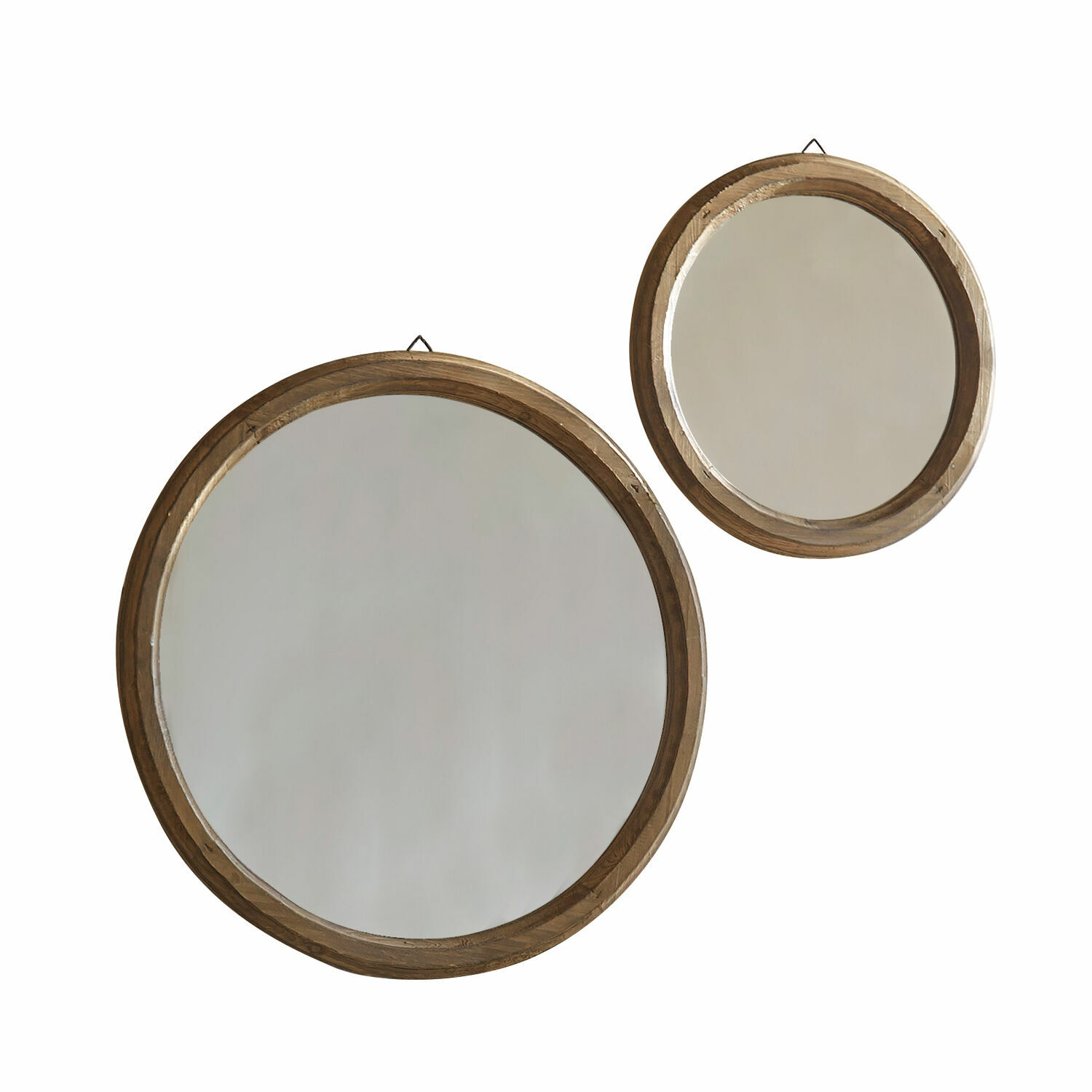 Ensemble de 2 miroirs ronds Harmon avec cadre en bois brun pour décoration murale