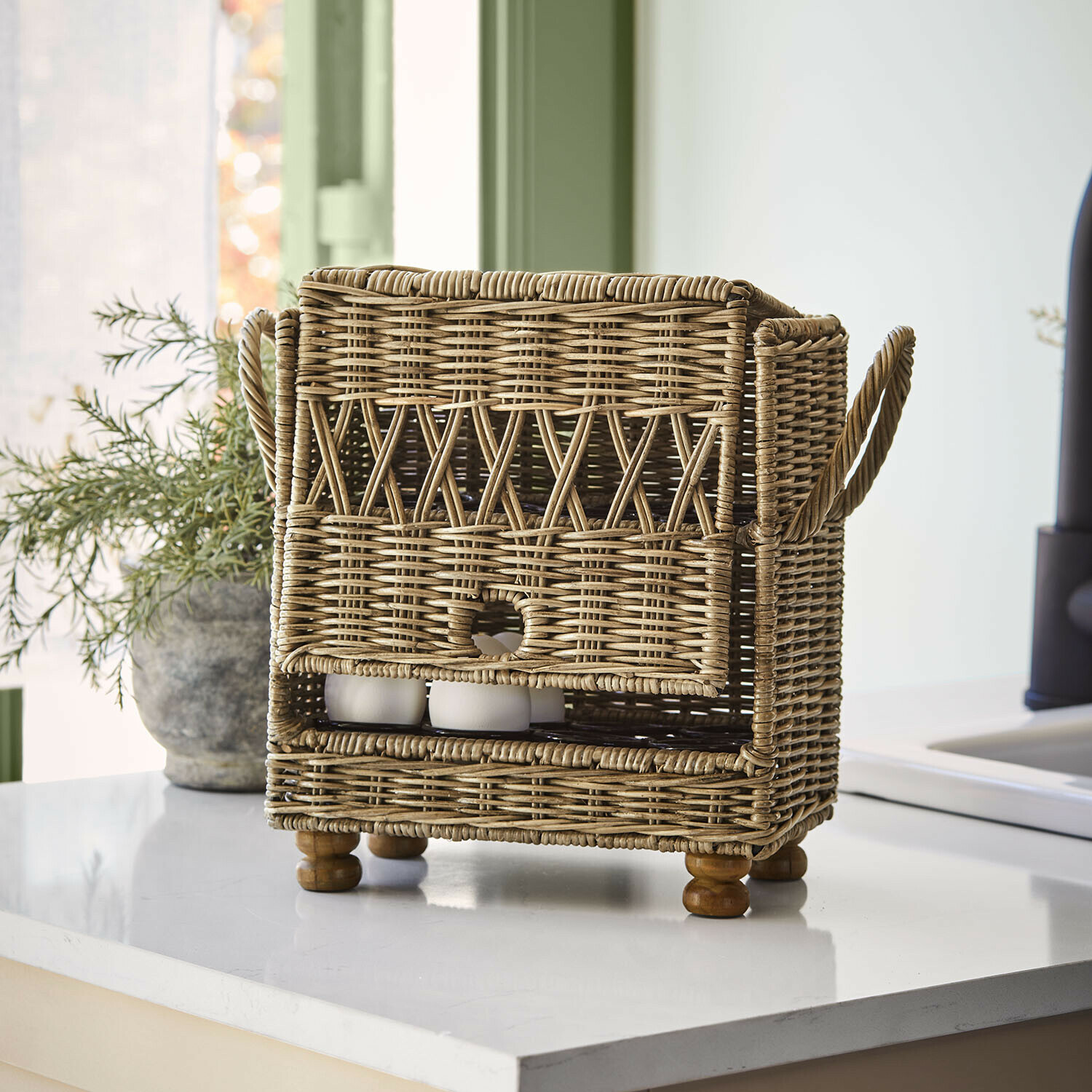 Support à œufs Kettlewells Panier en rotin naturel pour œufs, rangement pratique et décoratif pour la cuisine
