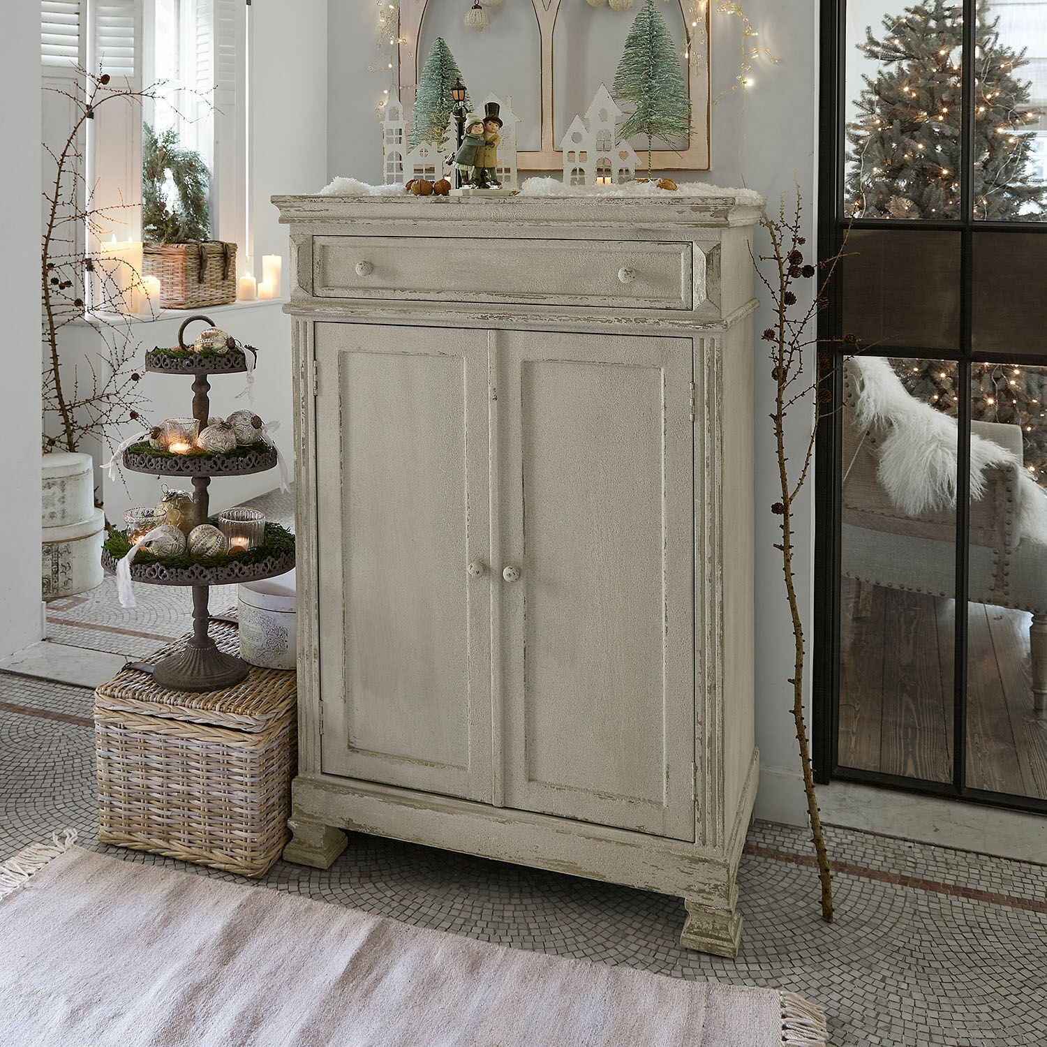 Commode Héloinette Buffet en bois beige avec tiroir et portes doubles style vintage pour salon