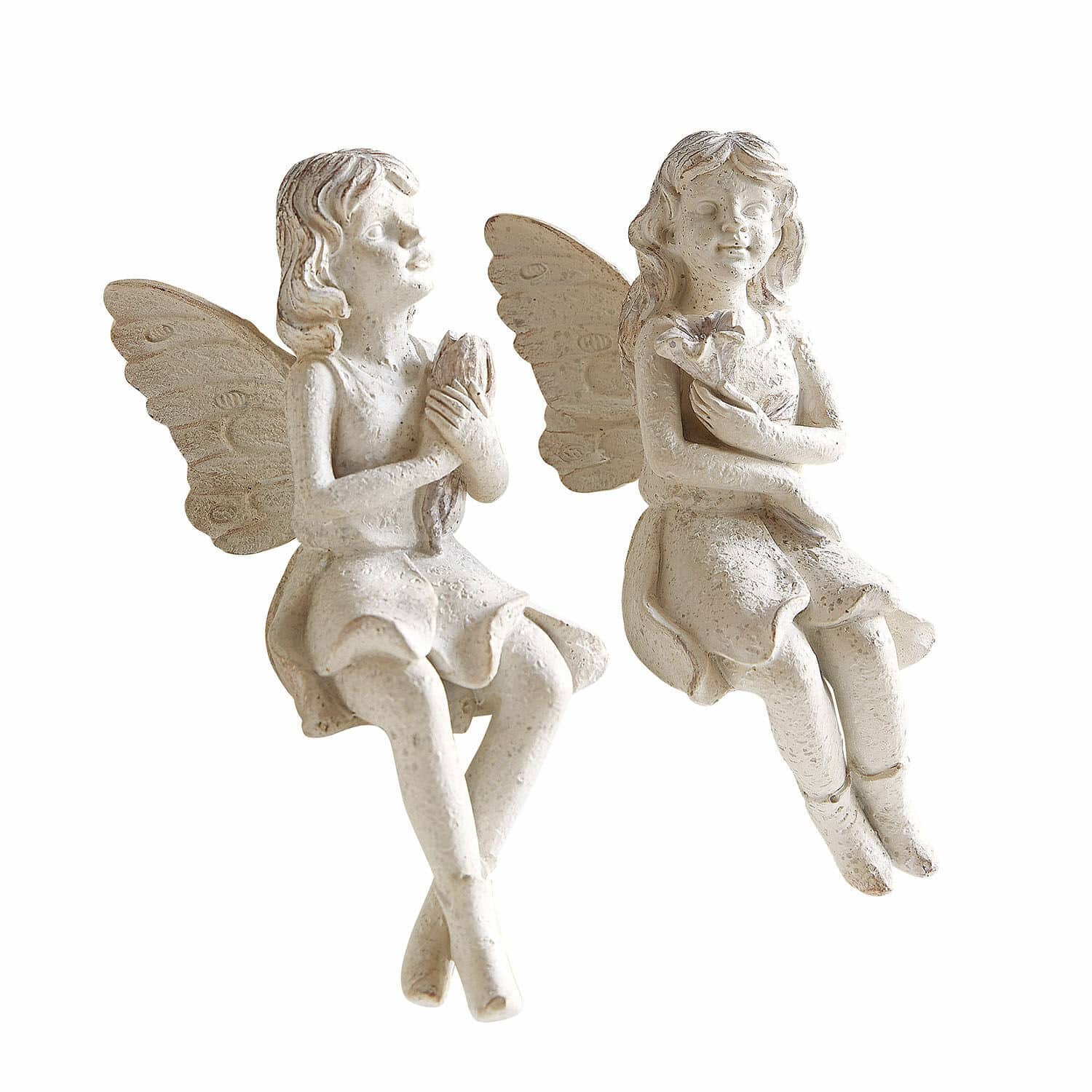 Lot de 2 figurines Zafarin Deux figurines d'anges blanches en résine avec ailes délicates, décoration intérieure ou extérieure
