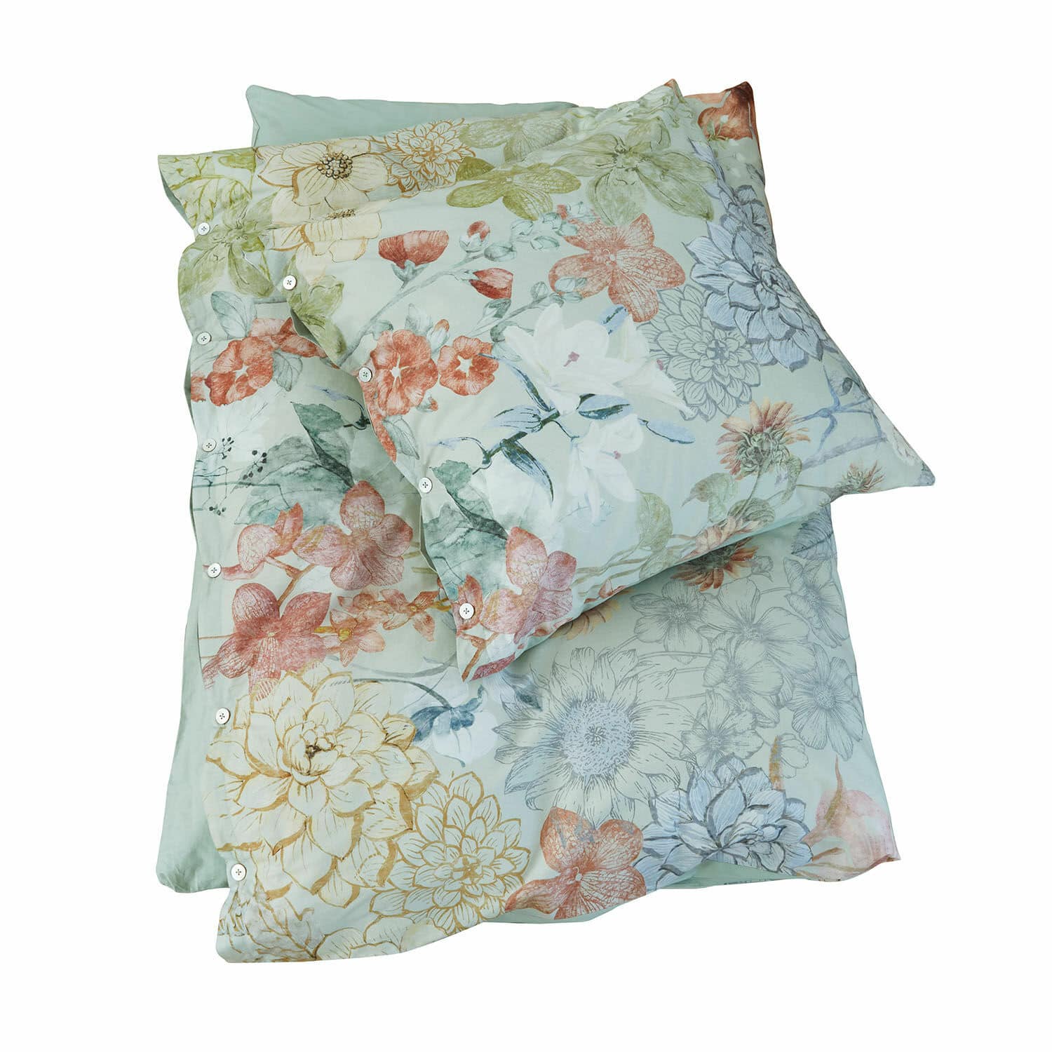 Parure de lit Therenor Parure de lit en coton avec motif floral pastel sur fond clair, design délicat pour chambre