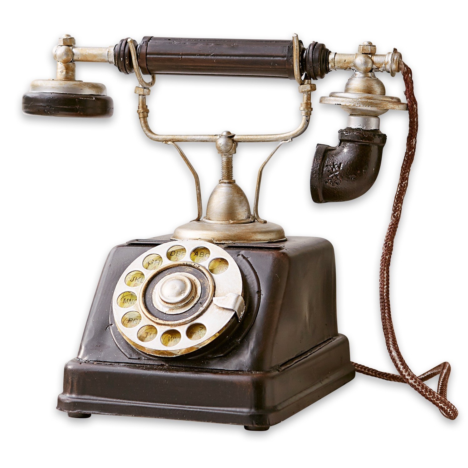 Téléphone décoratif Upavon Ancien téléphone noir à cadran rotatif avec éléments métalliques et câble marron pour décoration vintage