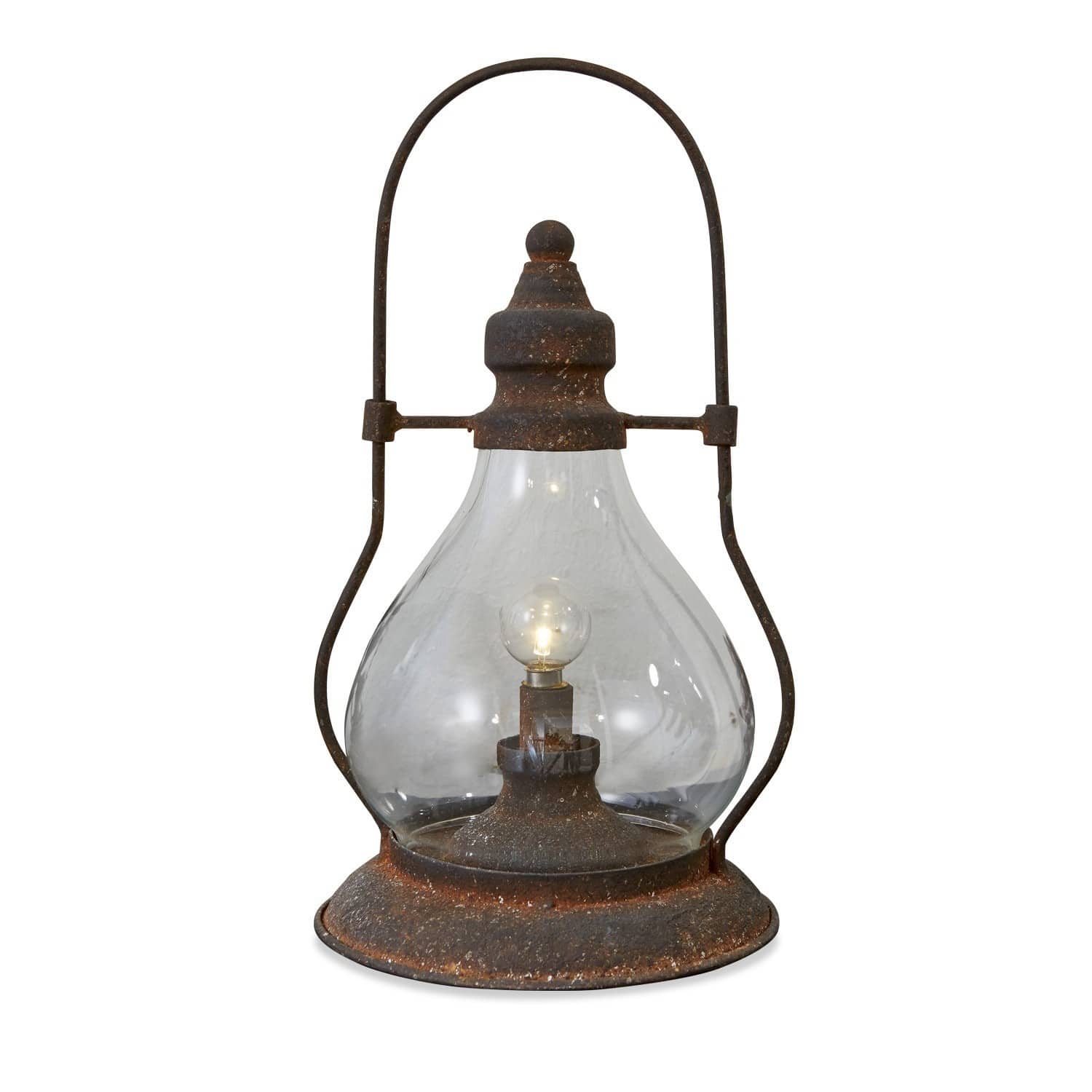 Lanterne LED Cortney Lanterne en métal rouillé avec abat-jour en verre transparent et ampoule, décoration intérieure