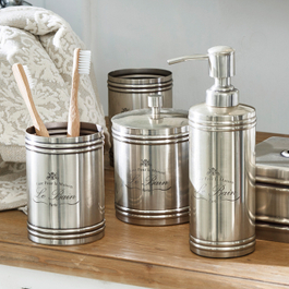 Set Salle De Bain Elorisse Transparent/jaune - Distributeur Savon, Boîte Coton, Verre - Fleurs Séchées Incluses
