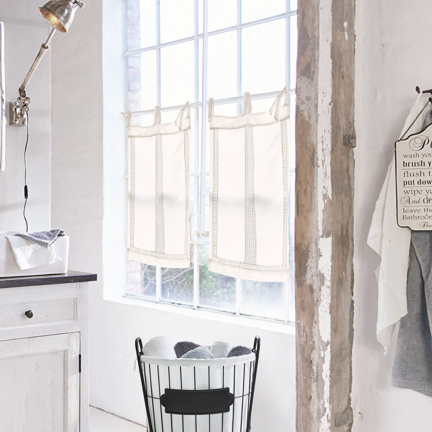 Brise-bise Loberon Mesnay En Coton Blanc - Dimensions Env. 75x45 Cm - Style Campagne Romantique